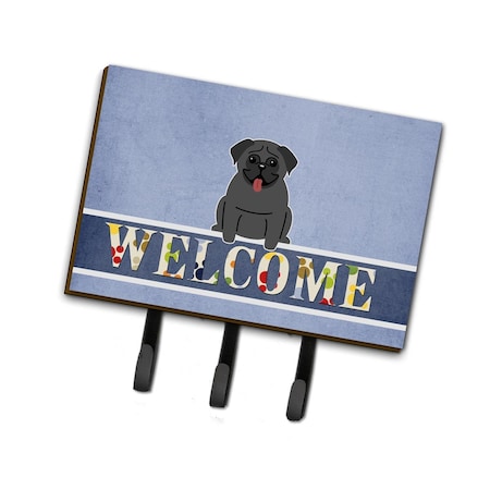 Carolines Treasures Pug Black Welcome Leash or Key Holder BB5587TH68